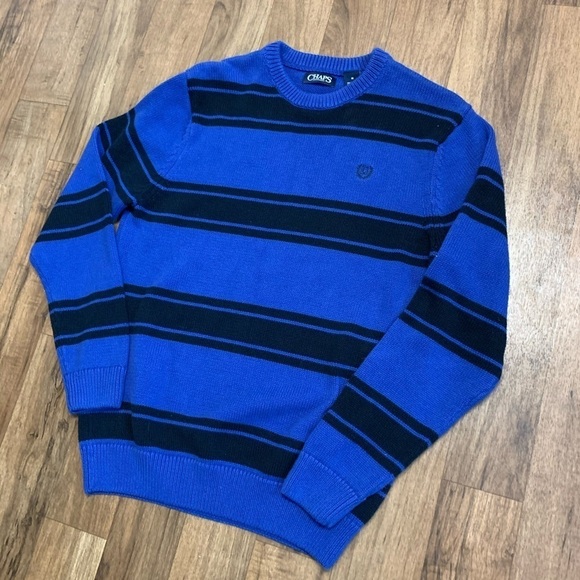 Chaps Vintage Striped Blue Black Sweater Medium - Picture 1 of 6
